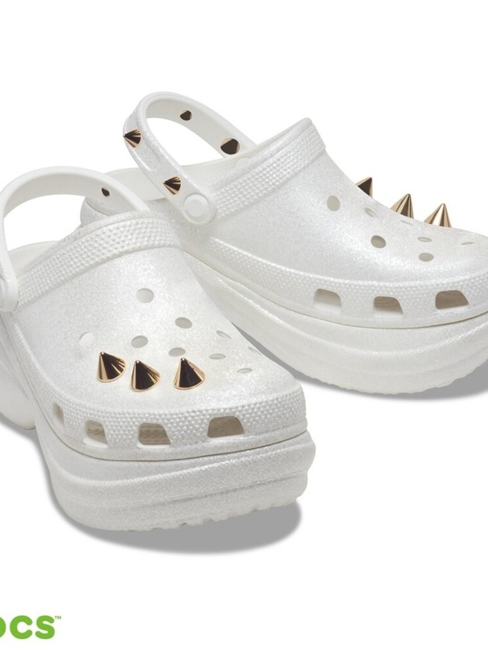 CROCS White Platform Clog Sandals with Gold Spike Studs